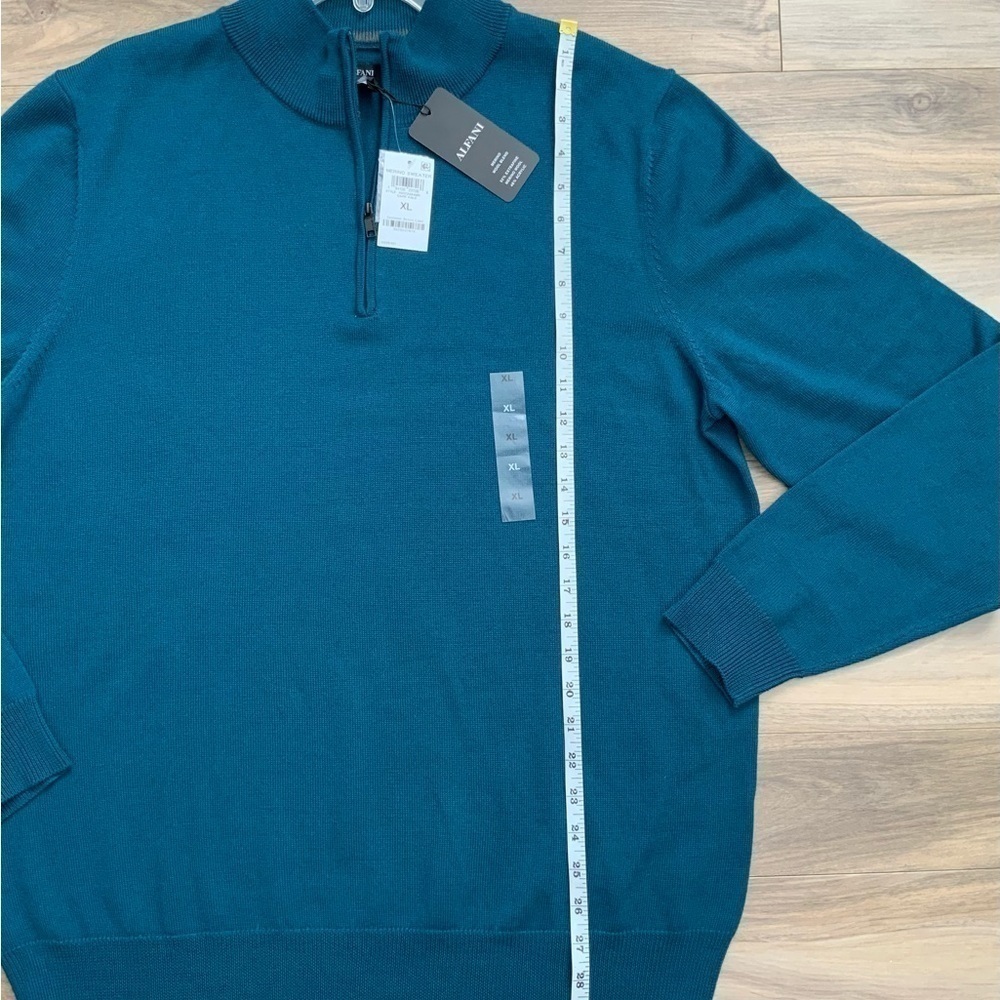Alfani Men's Long Sleeve Half Zip Merino Sweater Dark Kale Blue - Picture 4 of 6
